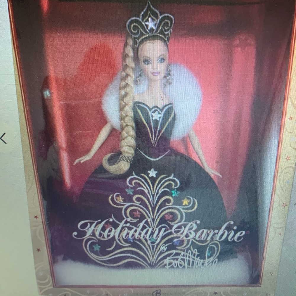 New in Box Bob Mackie Holiday Barbie Black Goen Colored Rhinestones